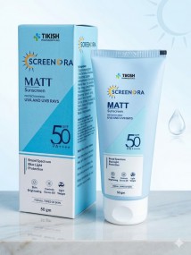 Screenora Matt Sunscreen SPF 50 PA++++ In-Vivo Tested | For Oily Acne Prone & Sensitive Skin | UVA/UVB Protection | No White Cast, Ultra Light, Fragrance Free & Quick Absorbing | 50g
